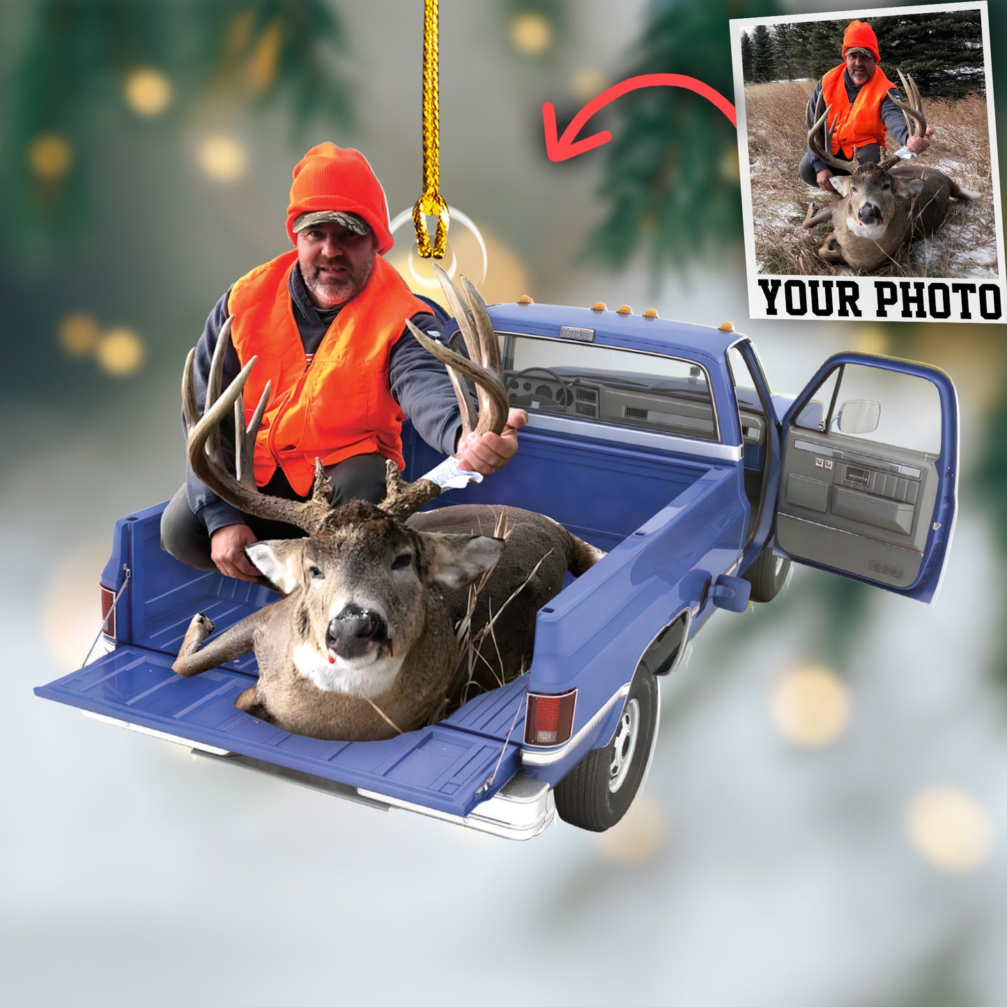 Custom Hunting Photo Vintage Truck Ornament