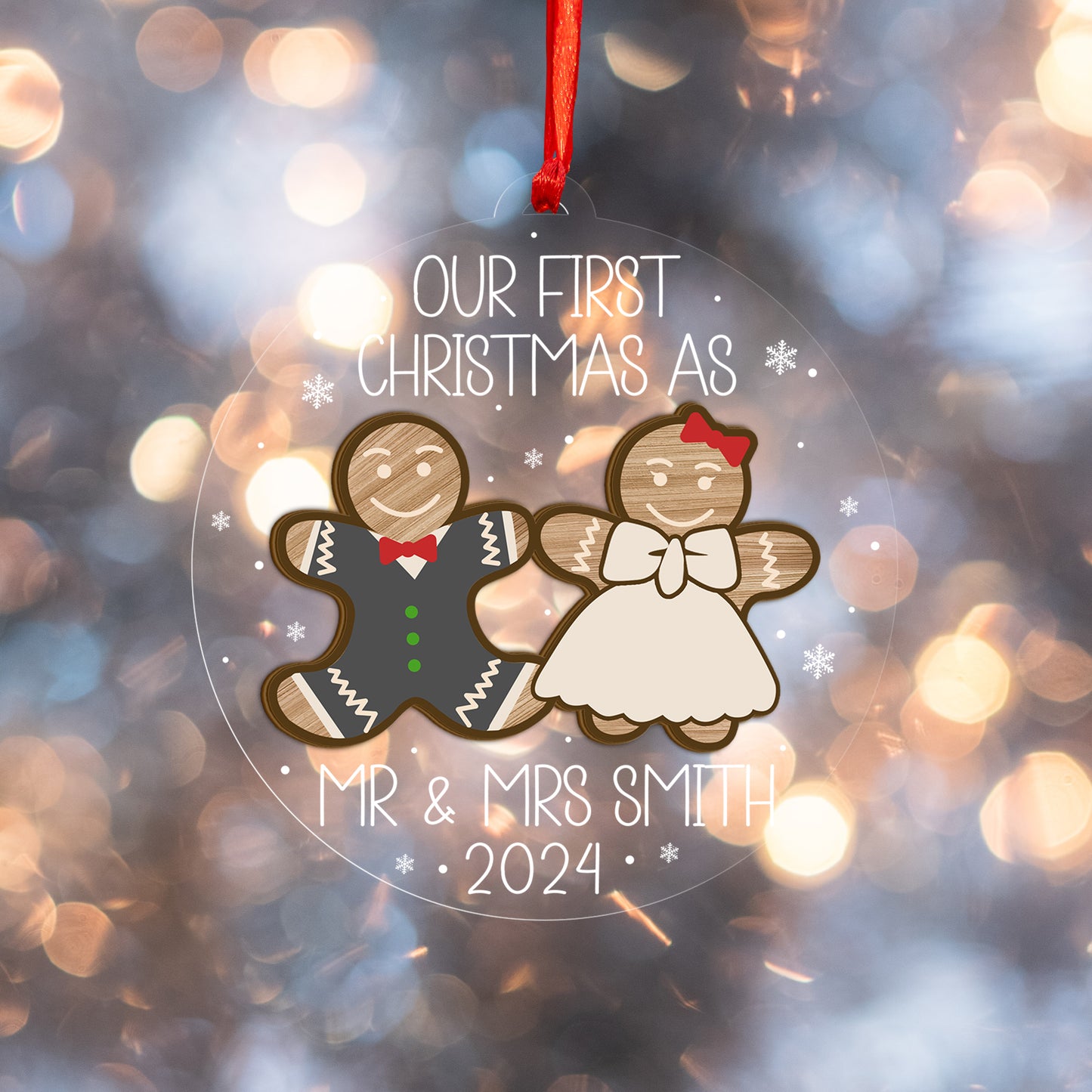 Custom Wedding Gingerbread Wood and Acrylic Ornament