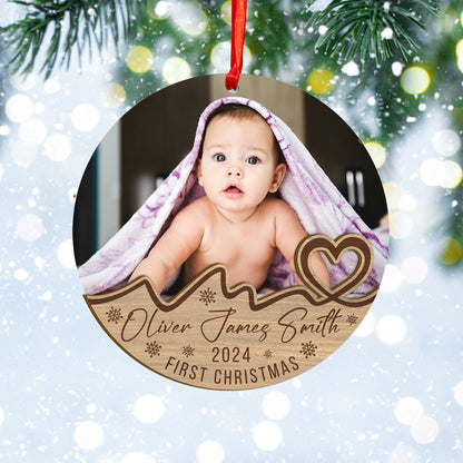 Custom Photo Baby First Christmas Wood and Acrylic Ornament