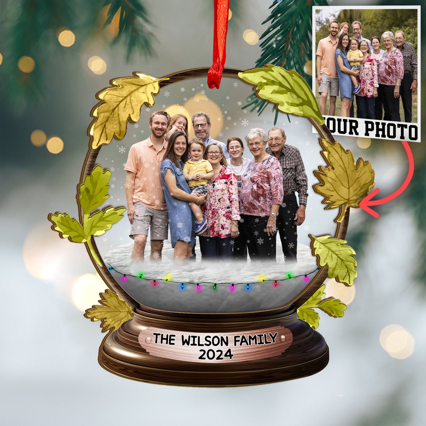 Custom Family Photo Snowball Wood and Acrylic Ornament