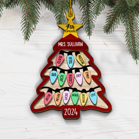 Custom Class List Christmas Tree 2-Layers Wood Ornament