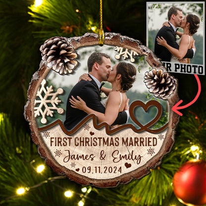 Custom Wedding Photo 2-Layer Wood Ornament