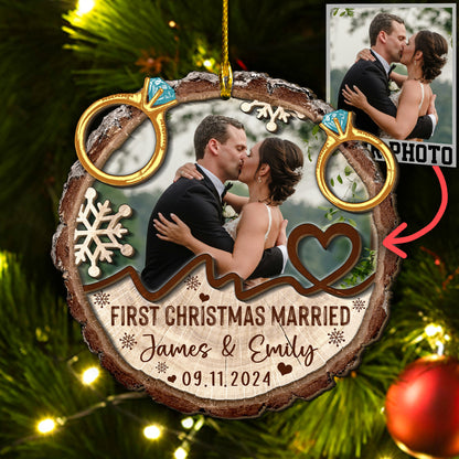 Custom Wedding Photo 2-Layers Wood Slice Ornament