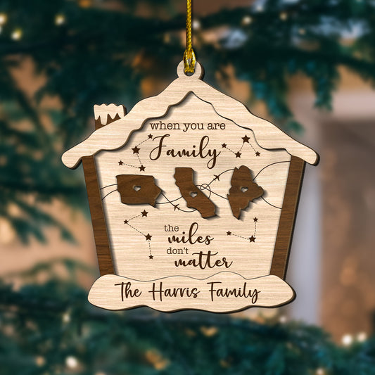 Custom Long Distance Family 2-Layers Wood Ornament