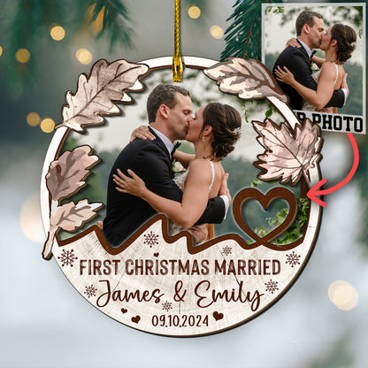 Custom Wedding Photo 2-Layer Wood Ornament