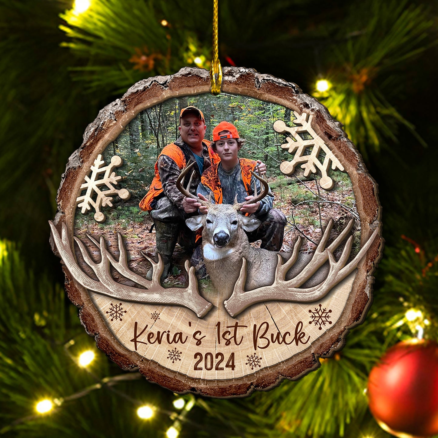 Custom Hunting Photo 2-Layers Wood Ornament