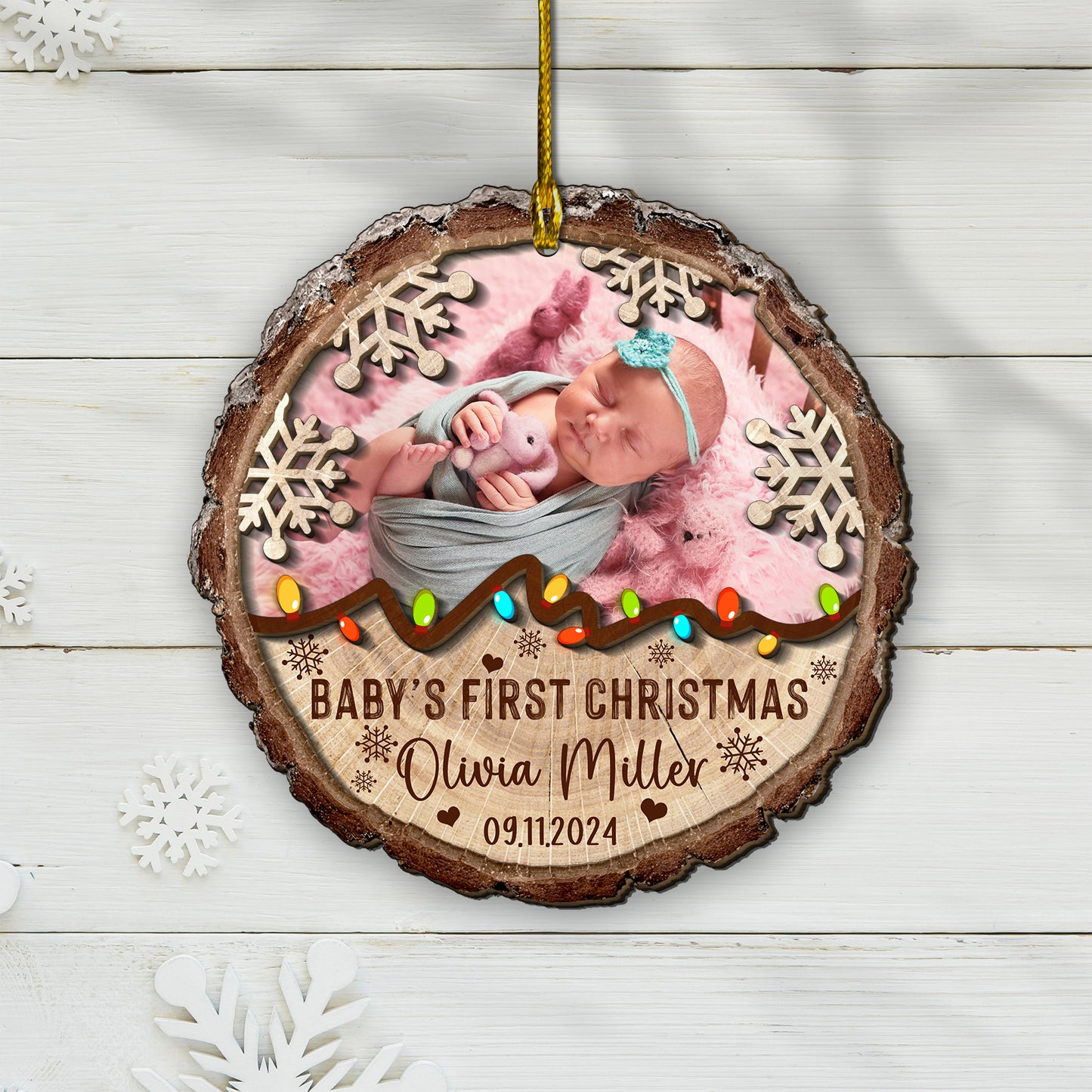 Custom Baby Photo 2-Layer Wood Ornament