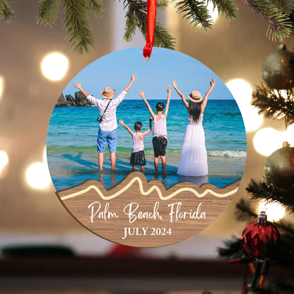 Custom Photo Family Travelling Wood and Acrylic Ornament