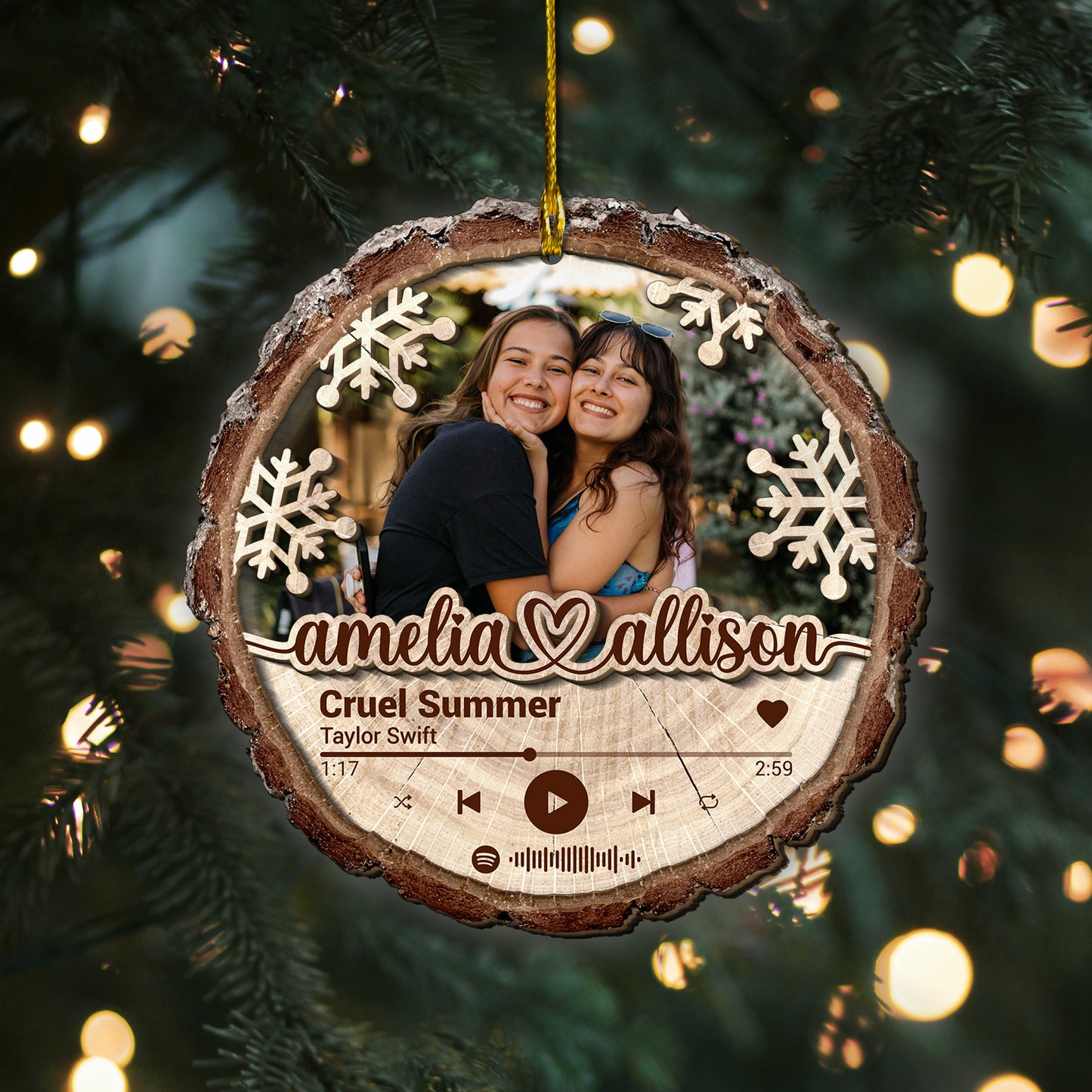 Custom Bestie Song Photo 2-Layer Wood Ornament