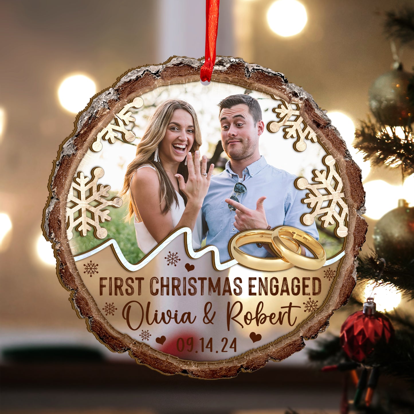 Custom Wedding Photo Wood and Acrylic Ornament