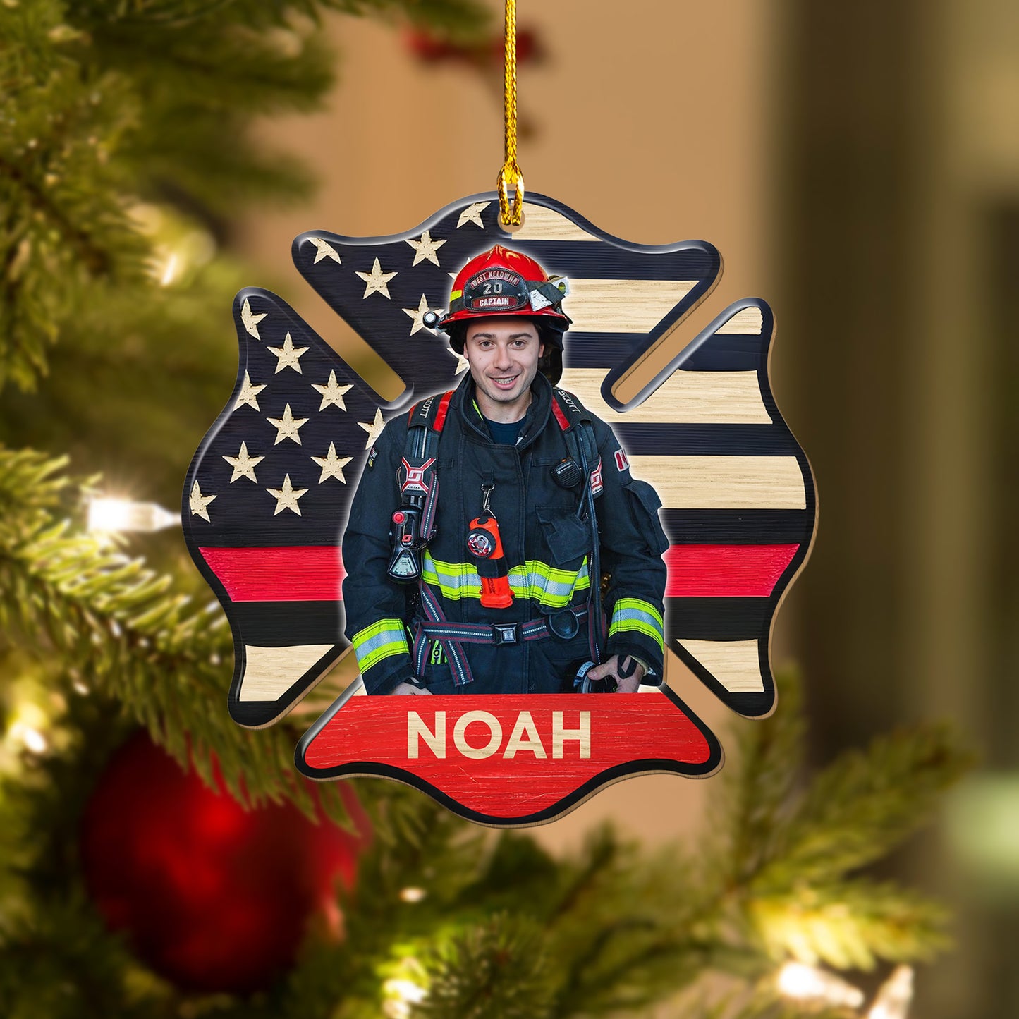 Custom Firefighter Photo Christmas Ornament