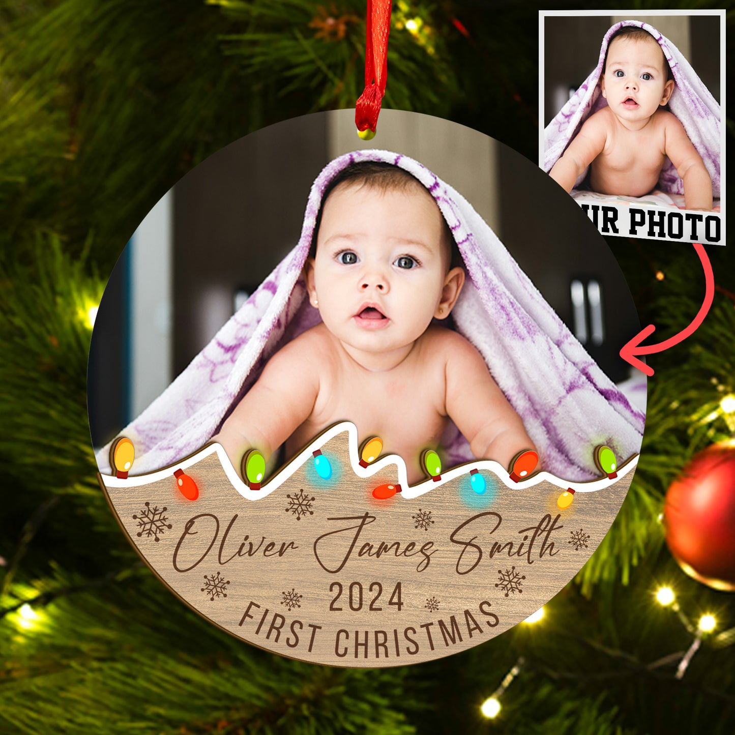 Custom Baby Photo Wood and Acrylic Ornament