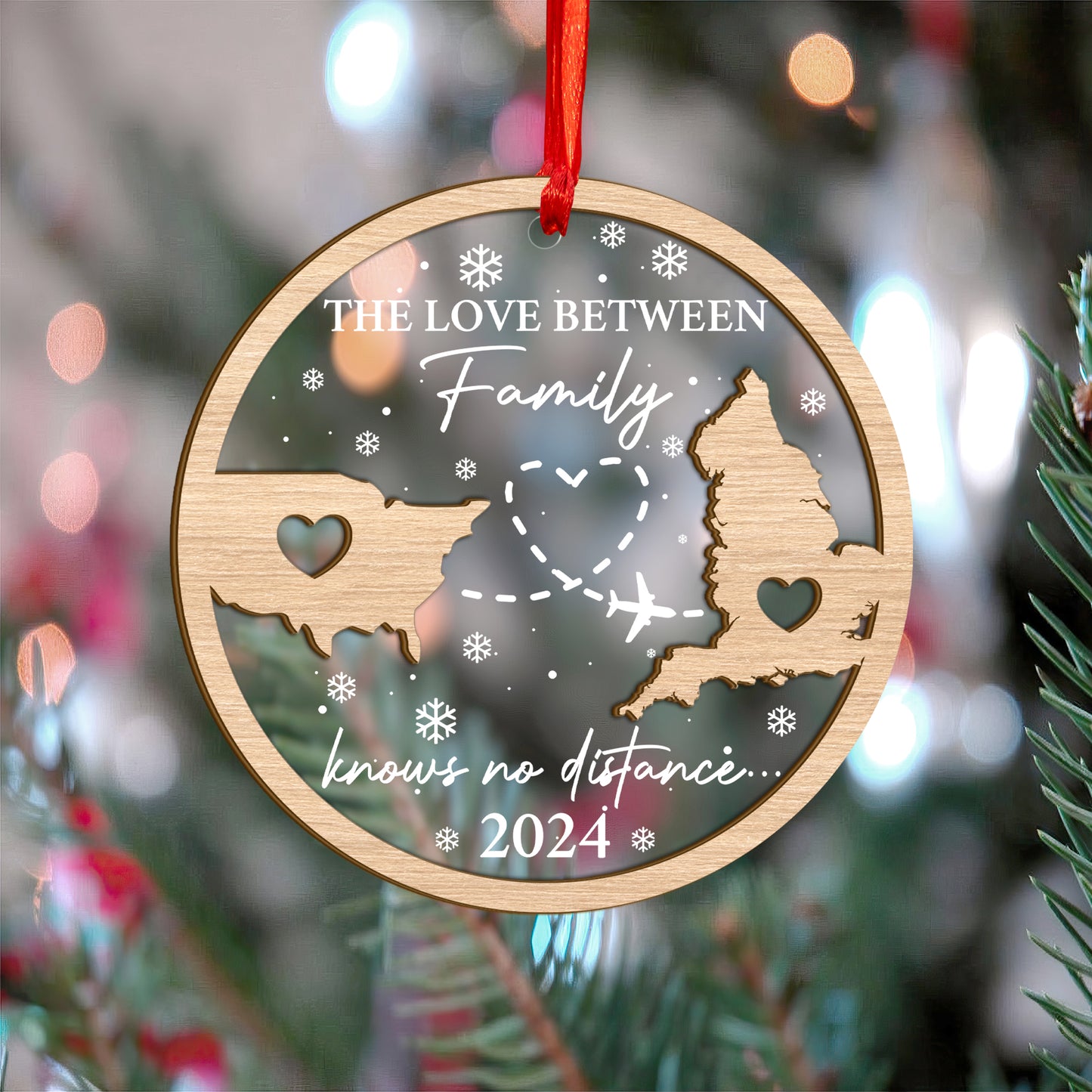 Custom Long Distance Wood and Acrylic Ornament