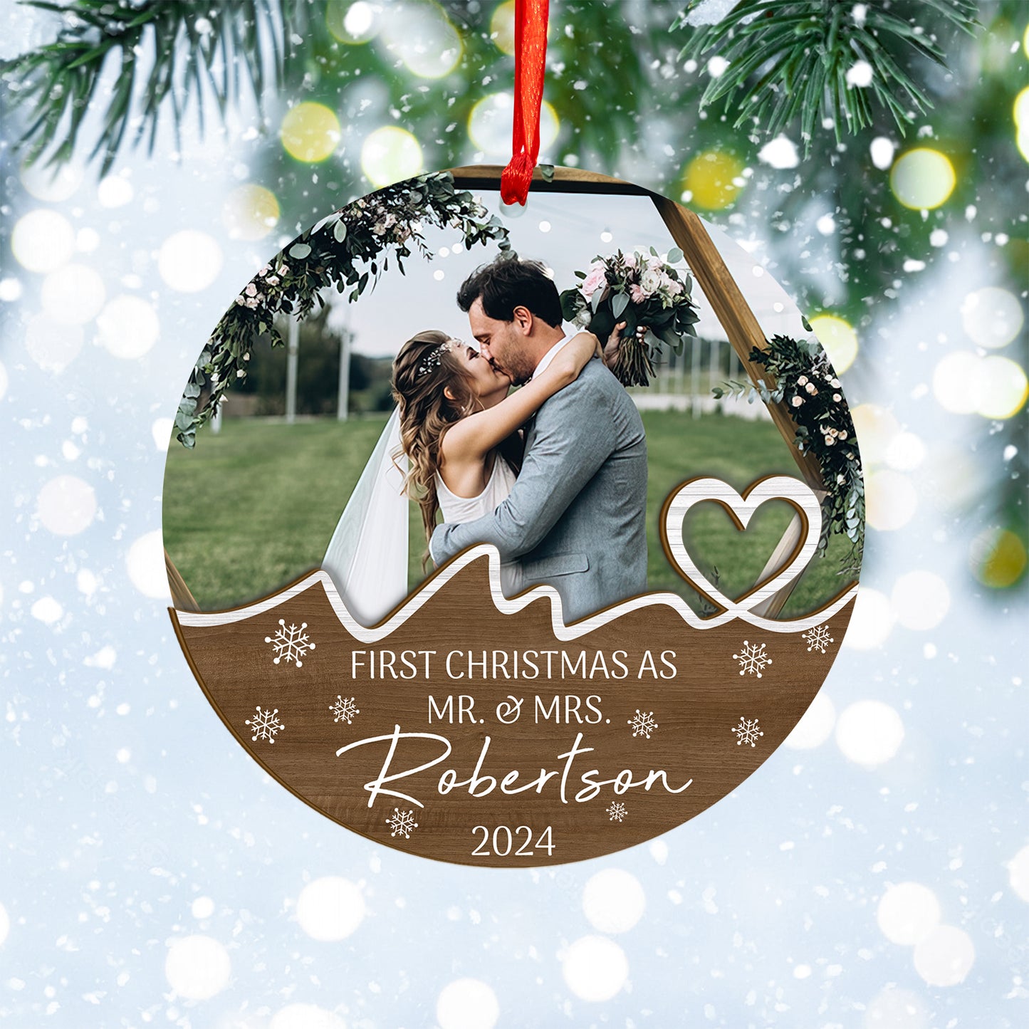 Custom Photo Wedding Wood and Acrylic Ornament