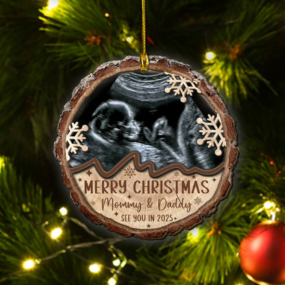 Custom Baby Ultrasound Photo 2-Layer Wood Ornament