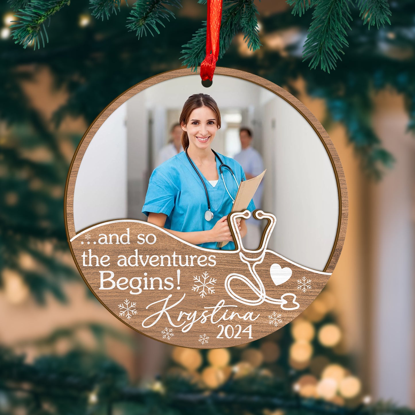 Custom Nurse Photo Wood and Acrylic Ornament