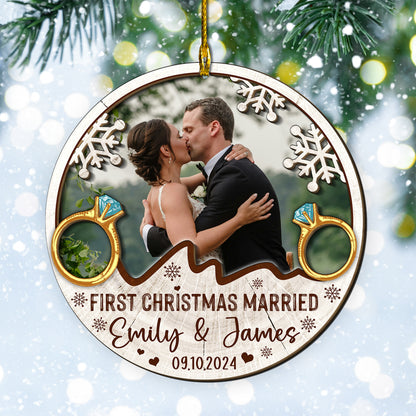 Custom Wedding Photo 2-Layers Wood Ornament