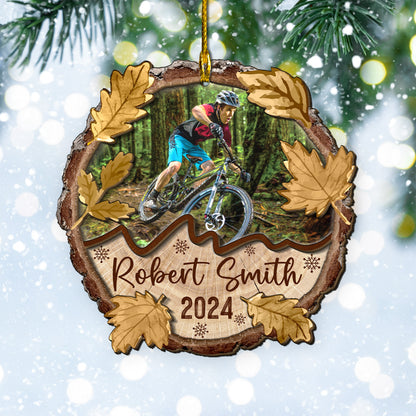 Custom Photo Mountain Biking 2-Layer Wood Slice Ornament