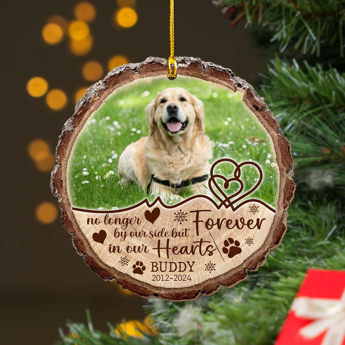 Custom Dog Memorial Photo Wood Ornament