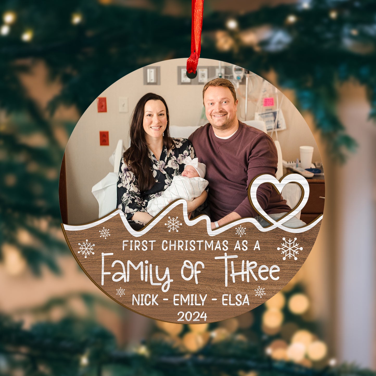 Custom Family Photo Wood and Acrylic Ornament