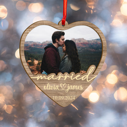 Custom Wedding Married Photo Wood and Acrylic Ornament