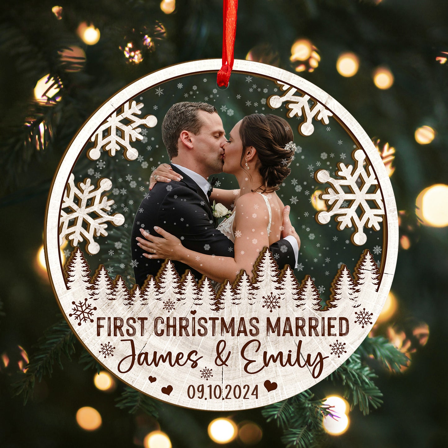 Custom Wedding Photo Wood and Acrylic Ornament