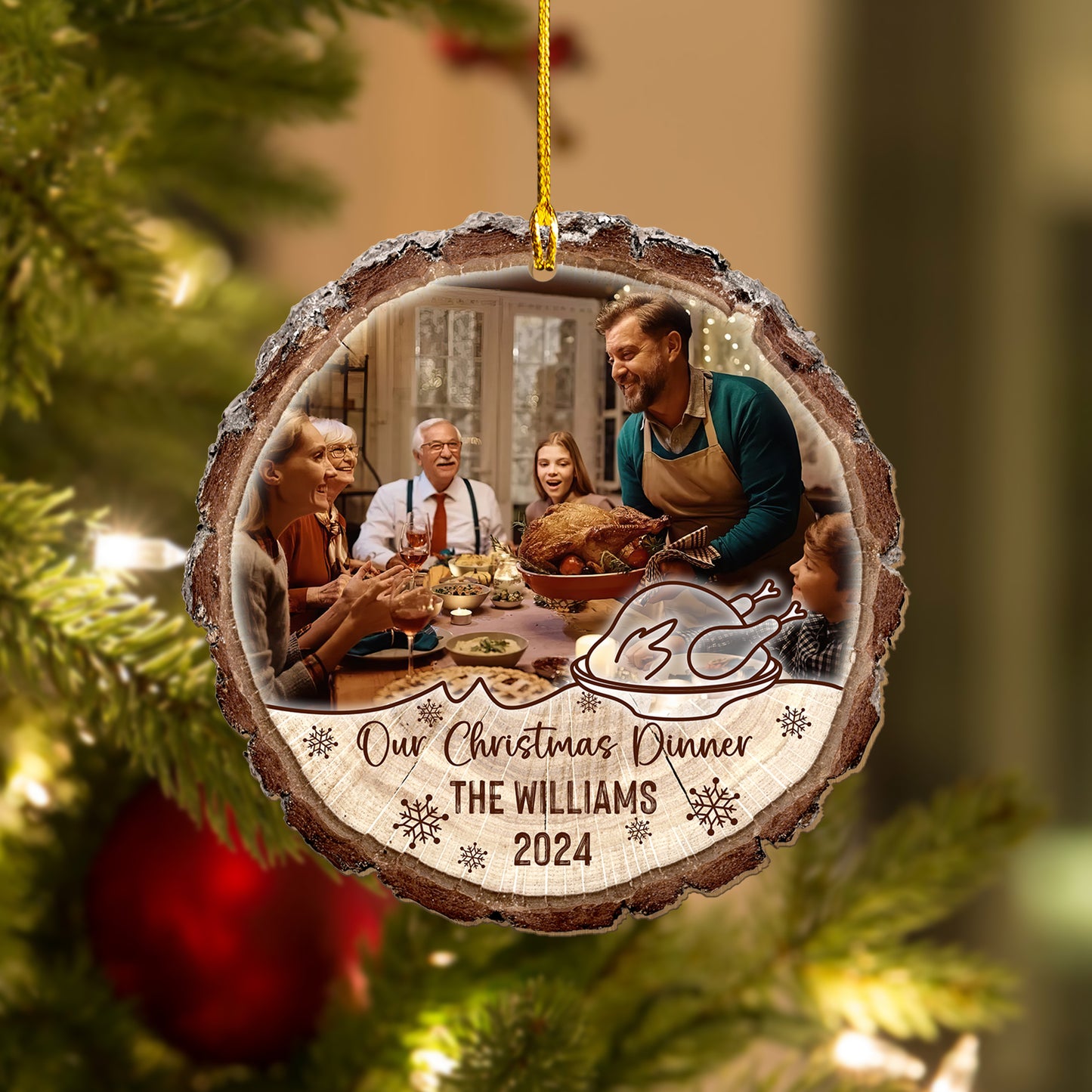 Custom Christmas Family Photo Dinner Wood Slice Ornament