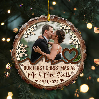 Custom Wedding Photo 2-Layer Wood Slice Ornament