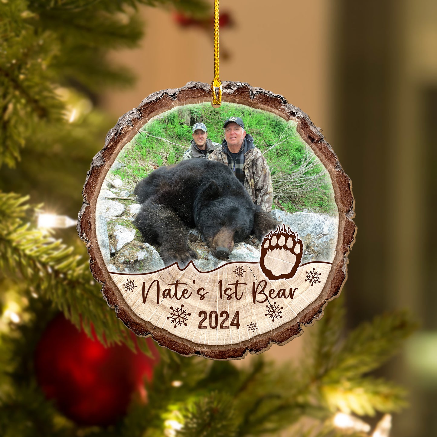 Custom Bear Hunting Photo Wood Ornament