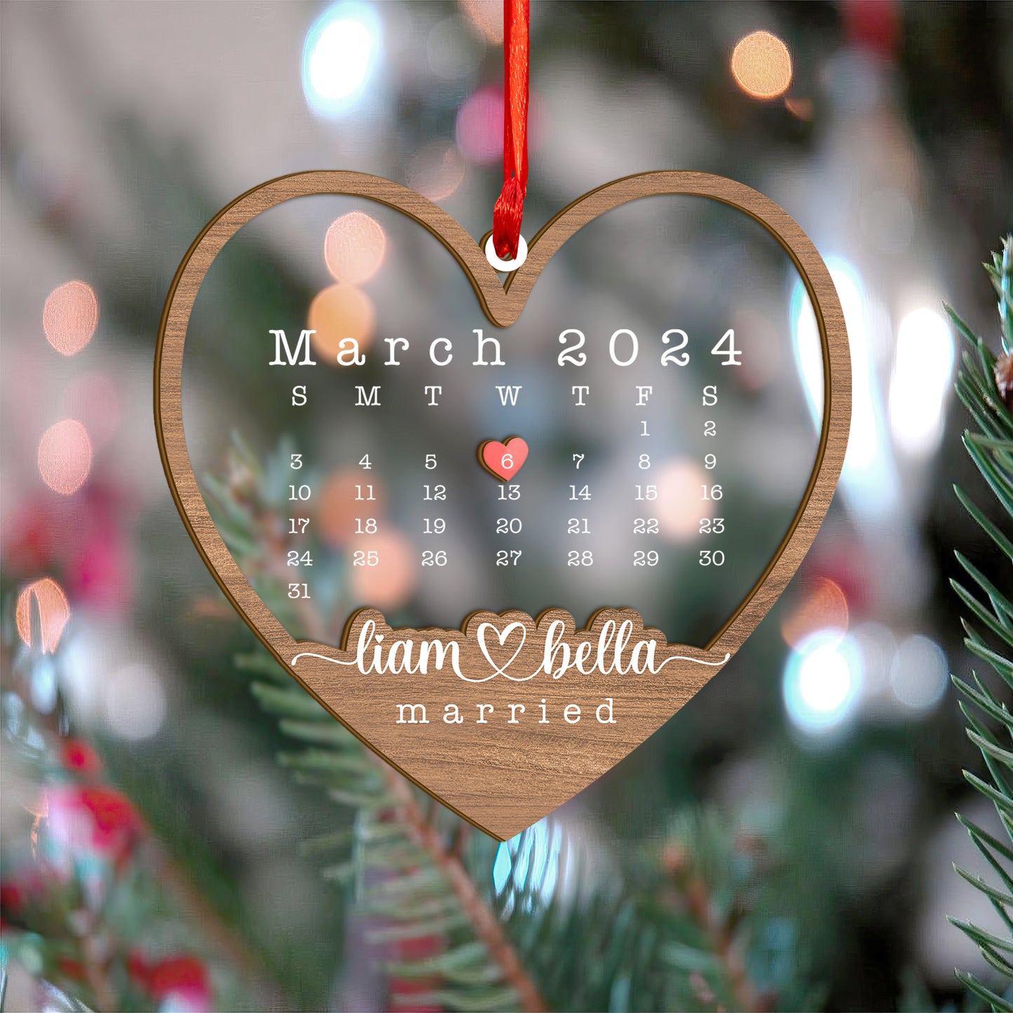 Custom Wedding Date Wood and Acrylic Ornament