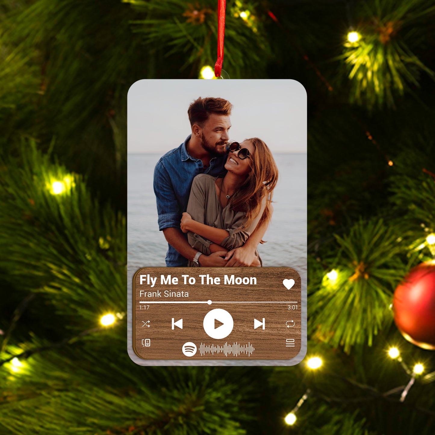 Custom Photo Couple Music Player Wood and Acrylic Ornament