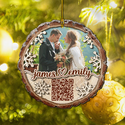 Custom Wedding Video QR Code 2-Layer Wood Slice Ornament