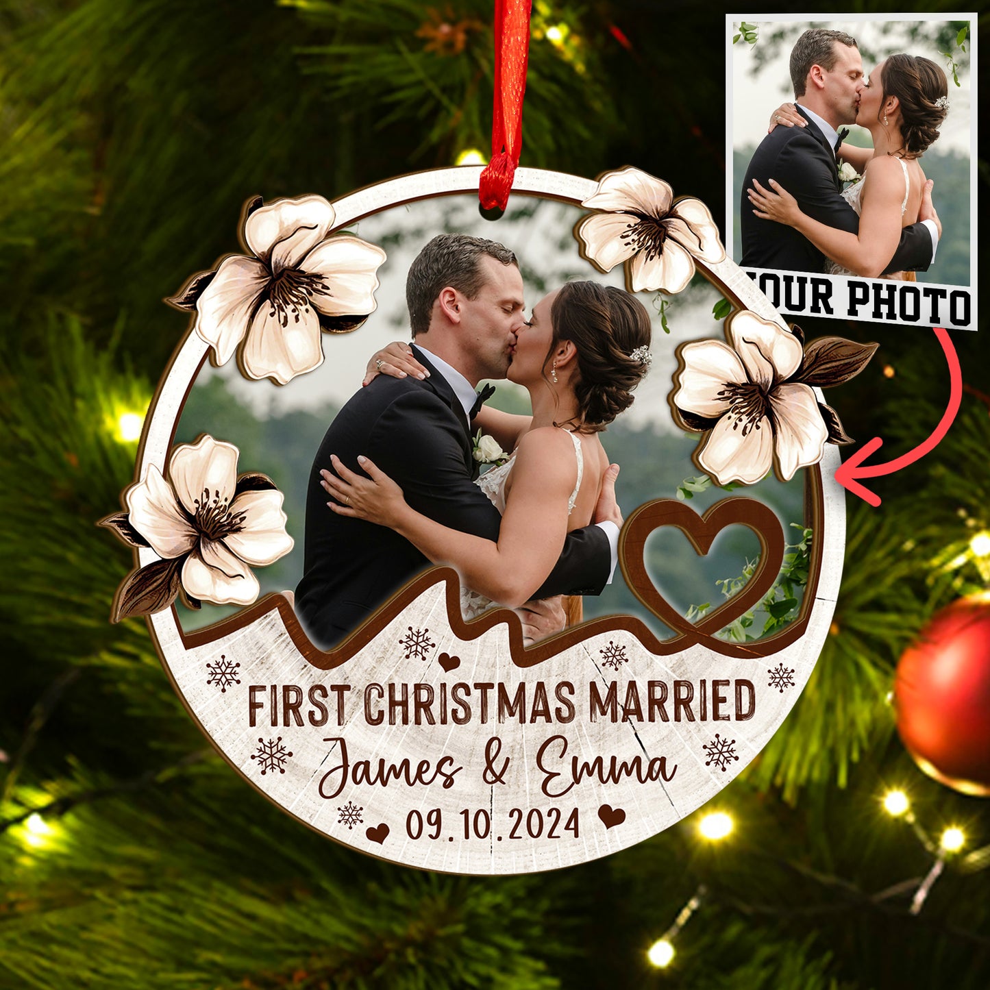 Custom Wedding Photo Wood and Acrylic Ornament