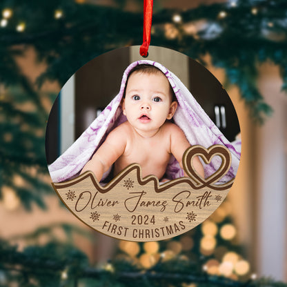 Custom Photo Baby First Christmas Wood and Acrylic Ornament