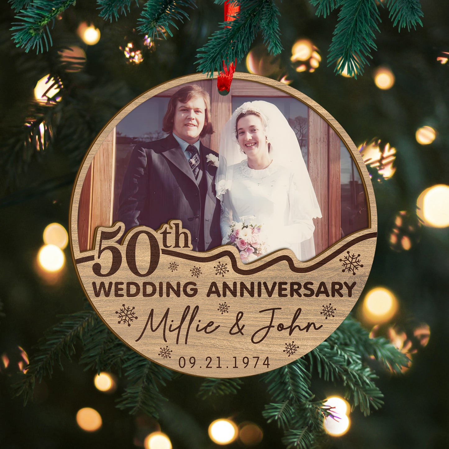 Custom 50th Wedding Anniversary Wood and Acrylic Ornament