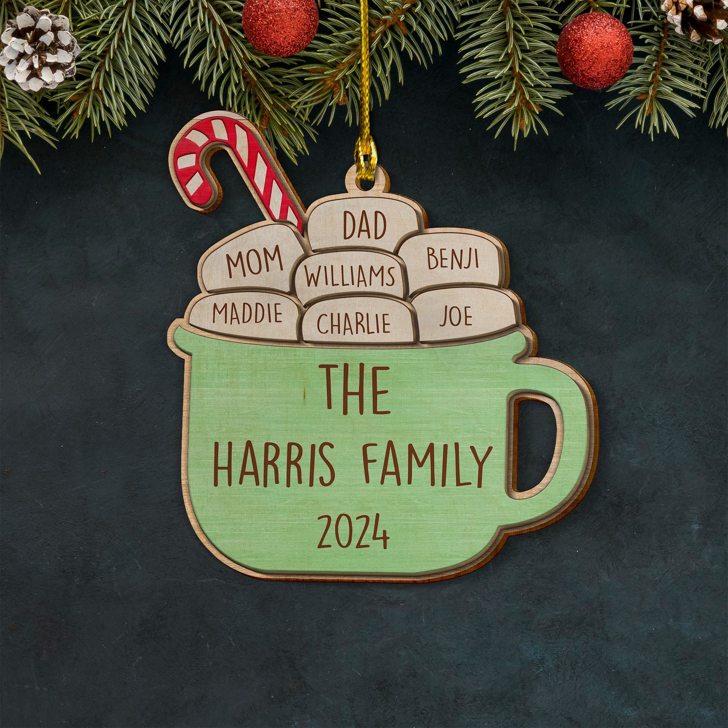 Custom Family Names 2-Layer Wood Ornament