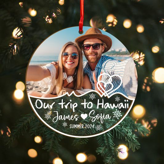 Custom Photo Couple Travel Wood and Acrylic Ornament