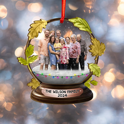 Custom Family Photo Snowball Wood and Acrylic Ornament