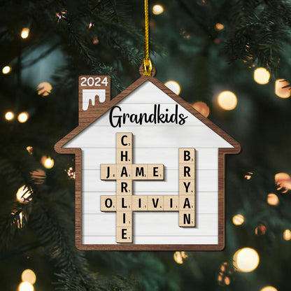 Custom Grandkids Crossword Christmas 2-Layers Wood Ornament