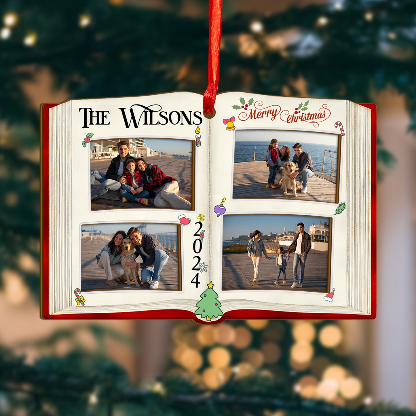 Custom Photos Family Book Wood and Acrylic Ornament