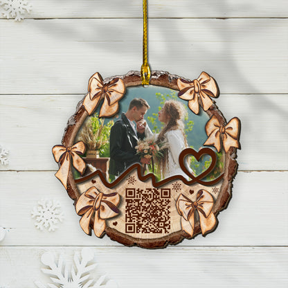 Custom Couple Video QR Code 2-Layer Wood Ornament