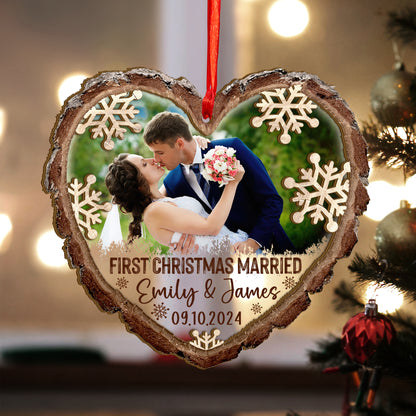 Custom Wedding Photo Heart Shape Wood and Acrylic Ornament