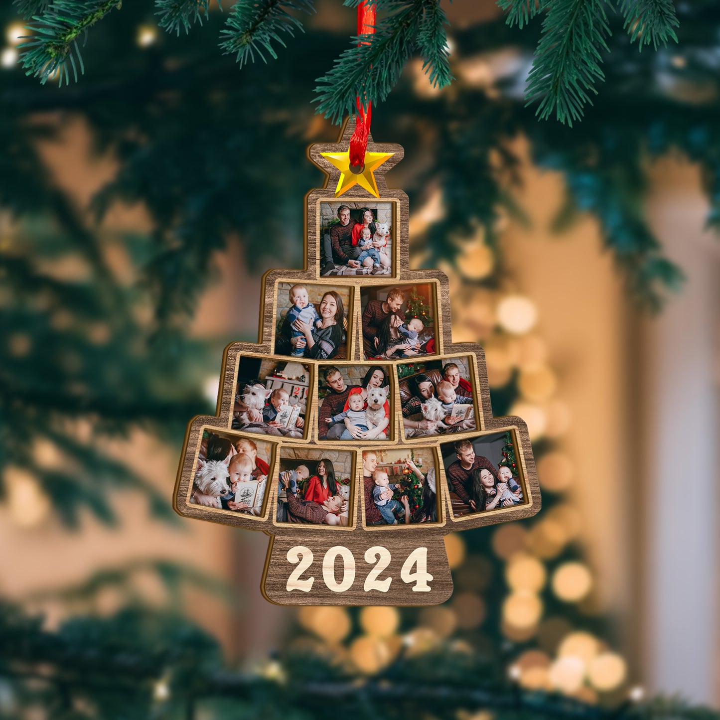 Custom Christmas Tree Family Photo Wood and Acrylic Ornament