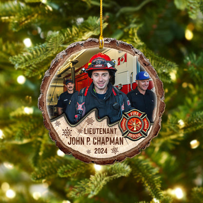 Custom Photo Firefighter Wood Slice Ornament