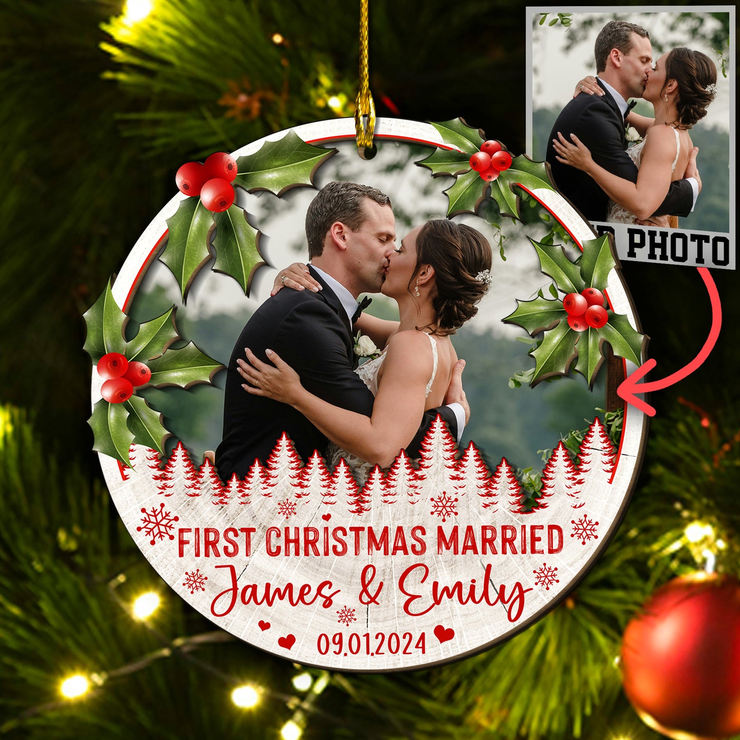 Custom Wedding Photo 2-Layer Wood Ornament