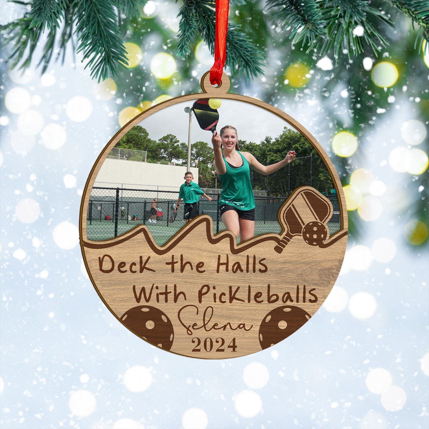 Custom Pickleball Photo Wood and Acrylic Ornament