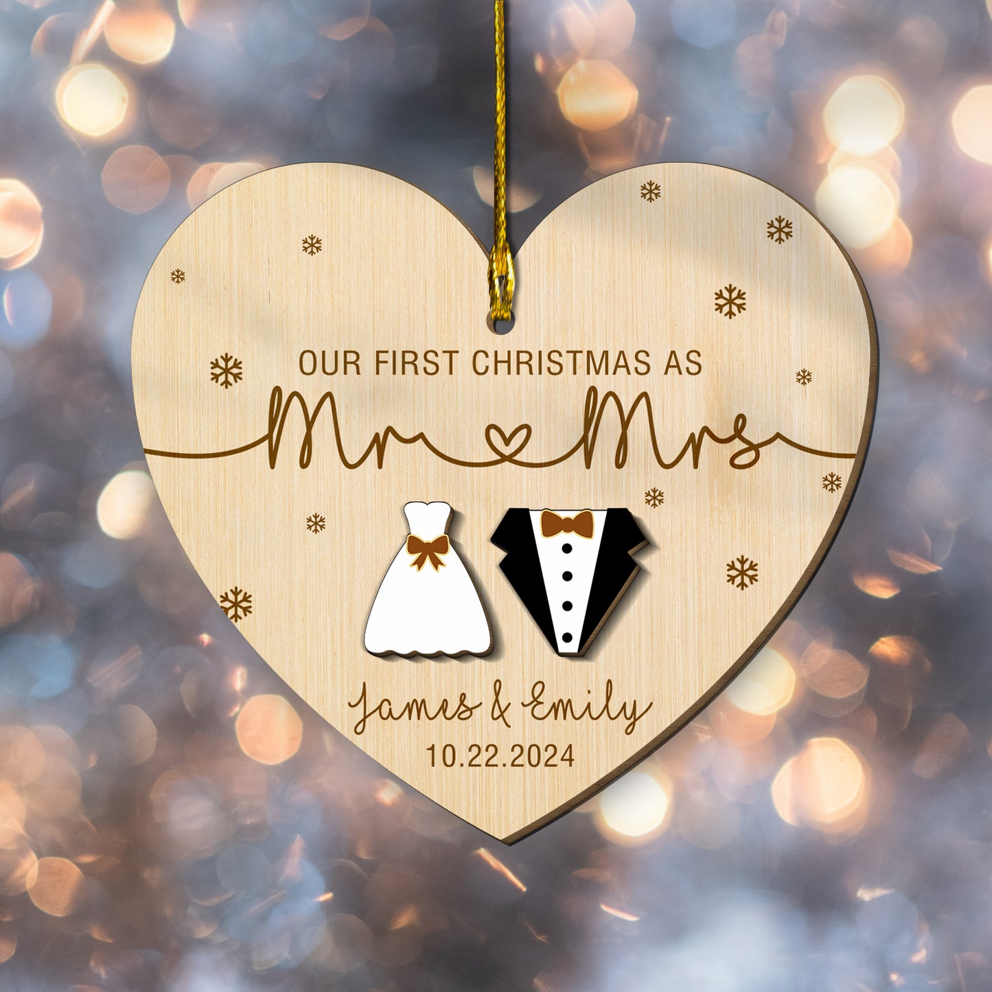 Custom Couple Name Our 1st Christmas As Mr And Mrs 2 Layers Wood Ornament