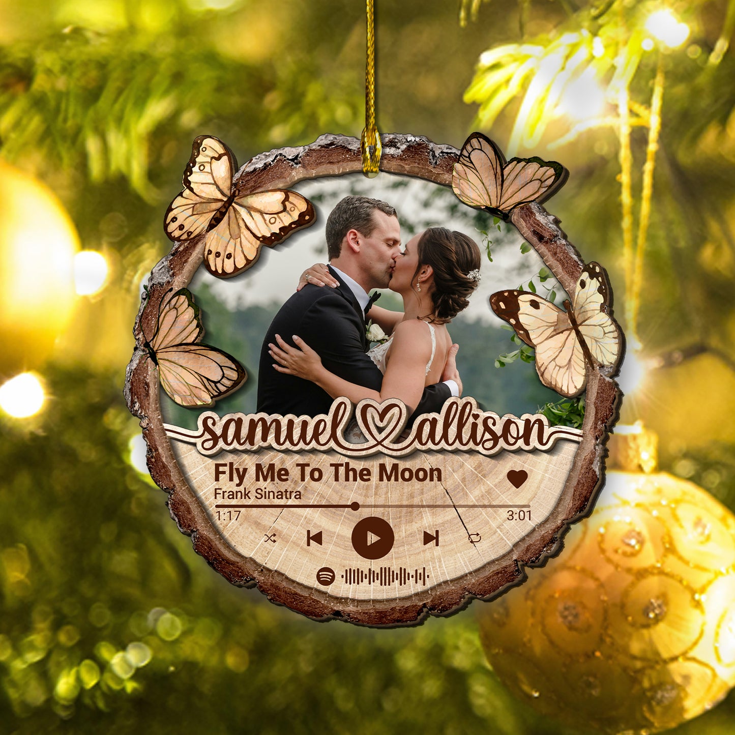 Custom Wedding Song Photo 2-Layer Wood Ornament