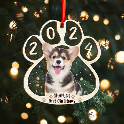 Custom Photo Dog First Christmas Wood and Acrylic Ornament