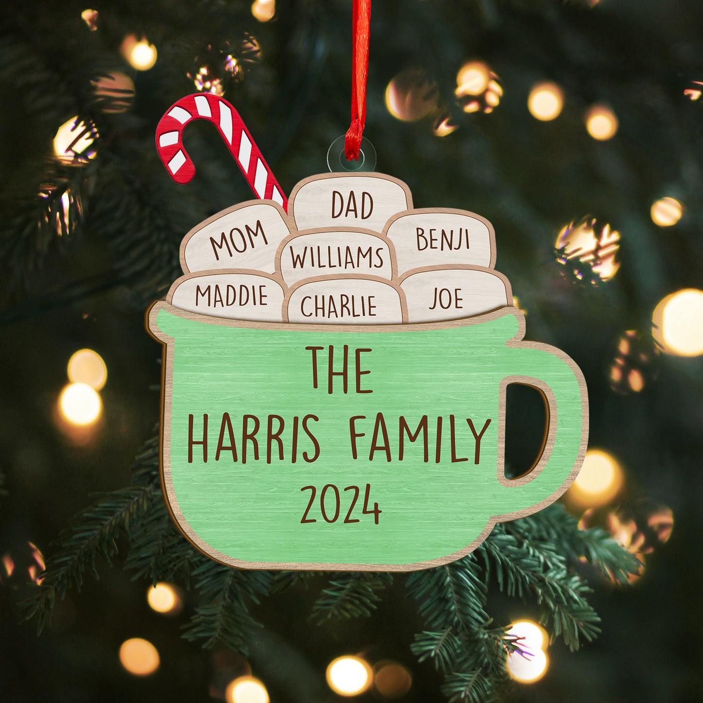 Custom Family Names Wood and Acrylic Ornament